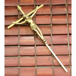 Vintage Brass & Pewter Crucifix Cross Wall Hanging 10"x5"